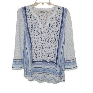 Orvis women's longsleeve tunic floral print linen blend cotton rayon Size small